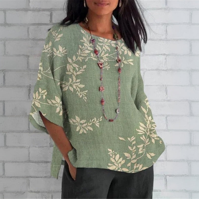 Élise™ | Vintage blouse met bladmotief