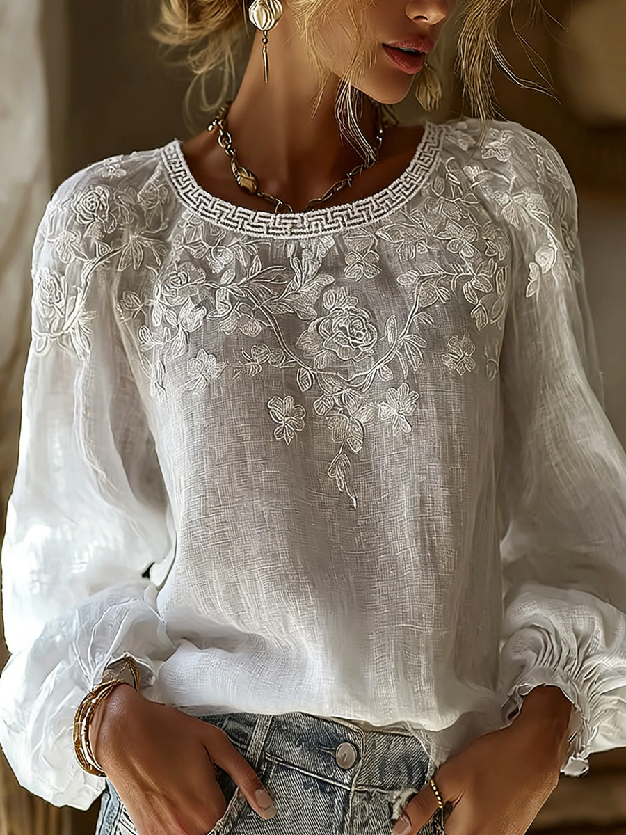 Shira™ | Geborduurde vintage blouse