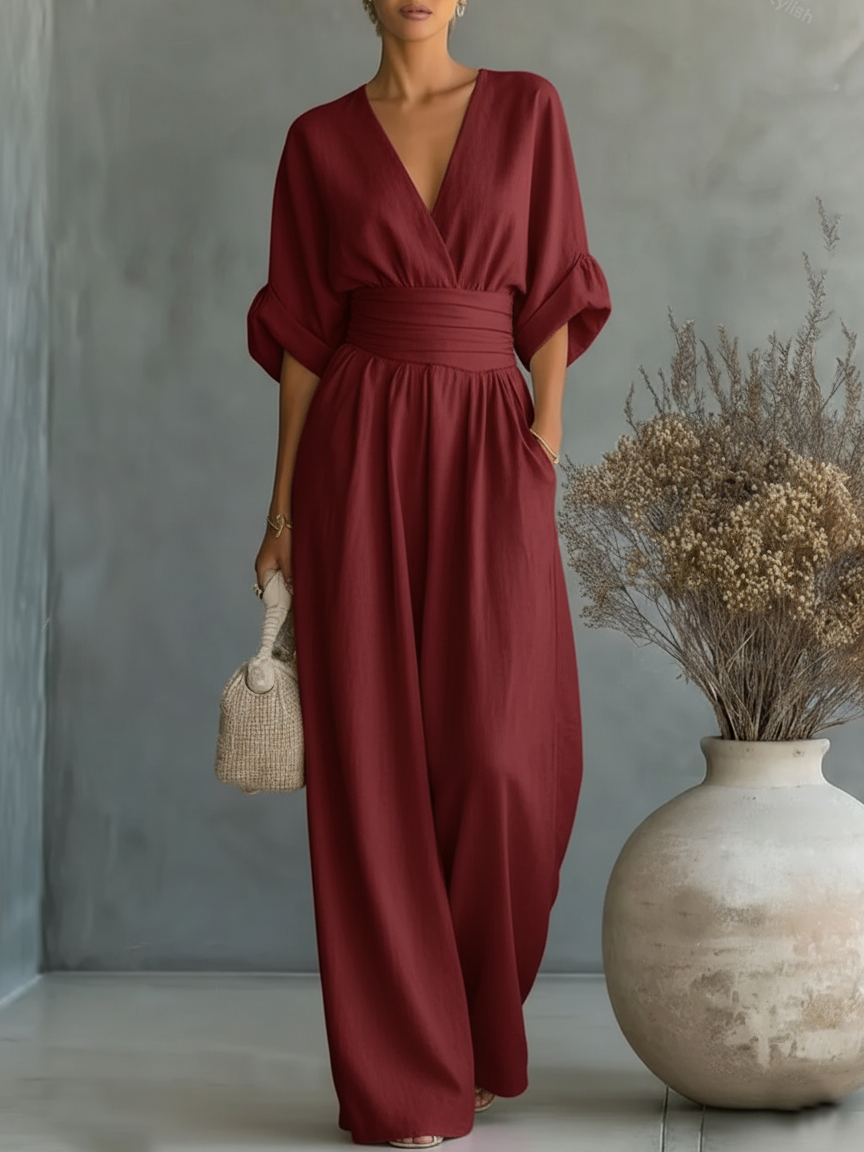 Éliane™ | Jumpsuit met V-hals in pastelblauw