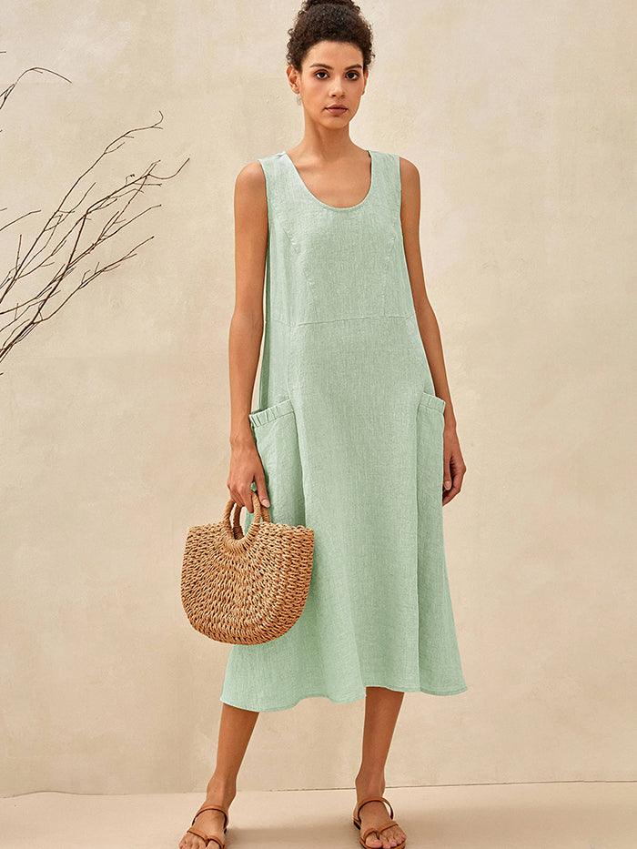 Amandine™ | Linnen strandjurk met A-lijnsnit