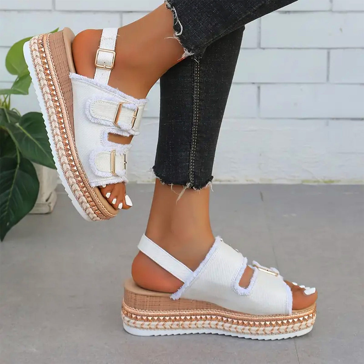 Maeve™ | Denim-sandalen met sleehak