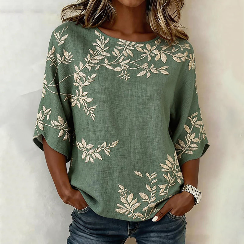 Élise™ | Vintage blouse met bladmotief