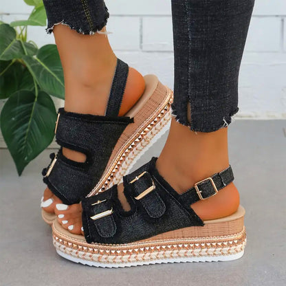 Maeve™ | Denim-sandalen met sleehak
