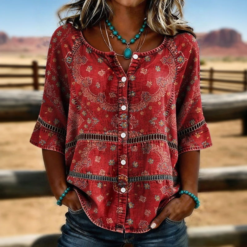 Aurore™ | Vintage blouse met etnische print