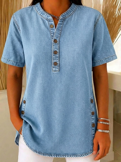 Apolline™ | Blouse van katoenen denim