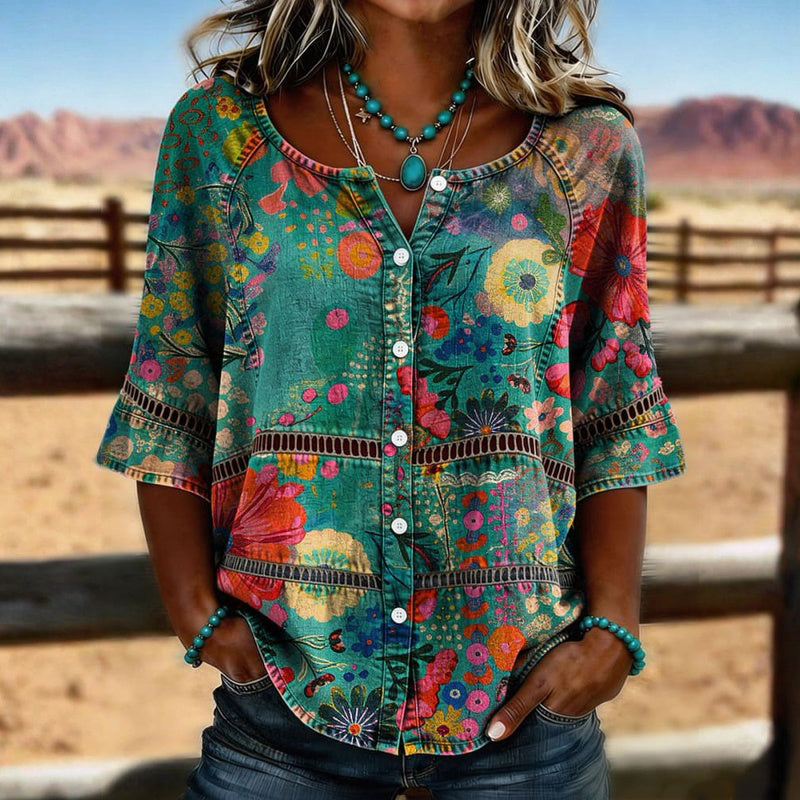 Amandine™ | Vintage blouse met bloemenprint