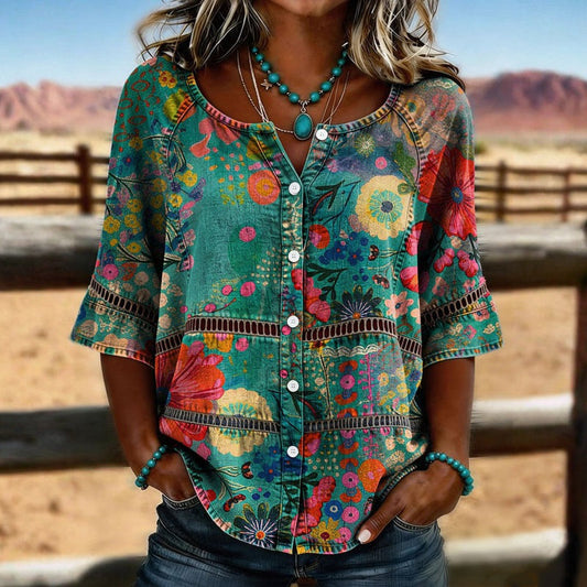 Amandine™ | Vintage blouse met bloemenprint
