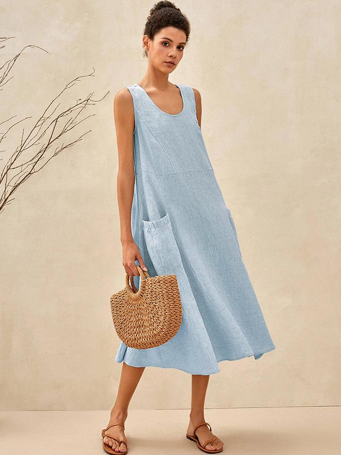 Amandine™ | Linnen strandjurk met A-lijnsnit