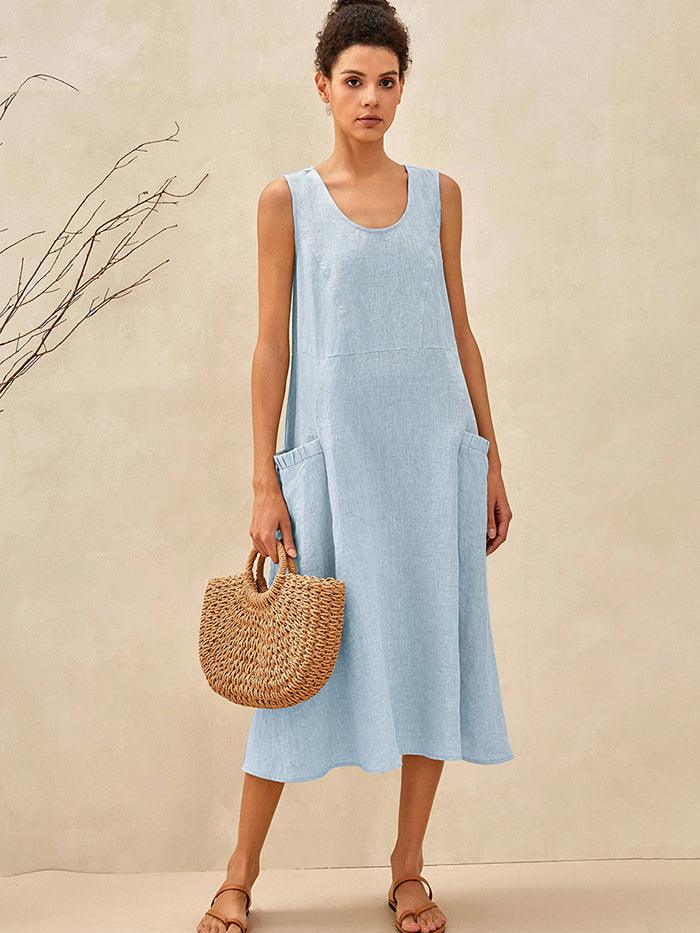 Amandine™ | Linnen strandjurk met A-lijnsnit
