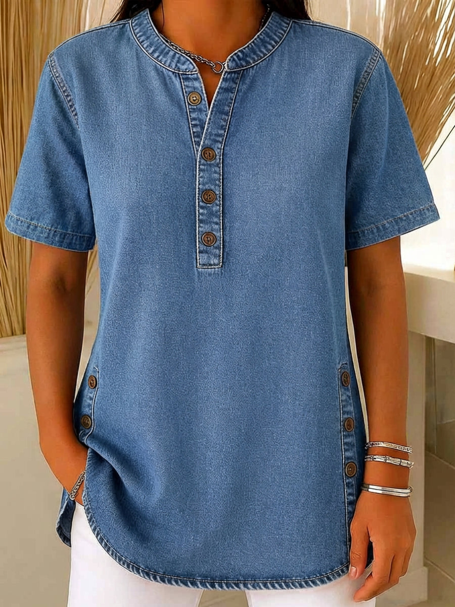 Apolline™ | Blouse van katoenen denim