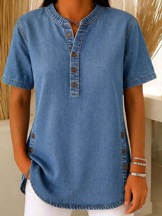 Apolline™ | Blouse van katoenen denim