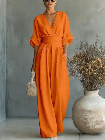 Éliane™ | Jumpsuit met V-hals in pastelblauw