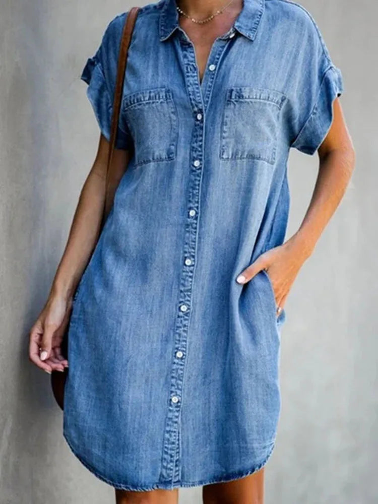 Theresa™ | Zomerse denimjurk