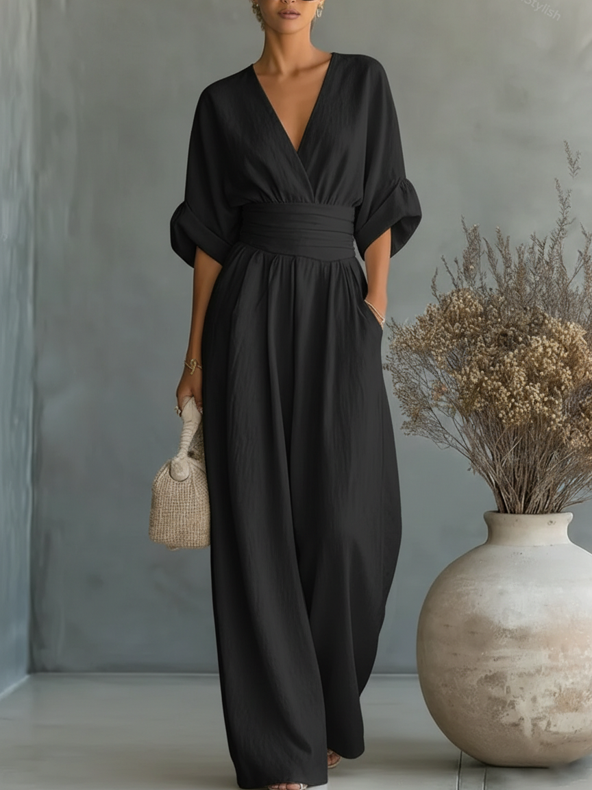 Éliane™ | Jumpsuit met V-hals in pastelblauw