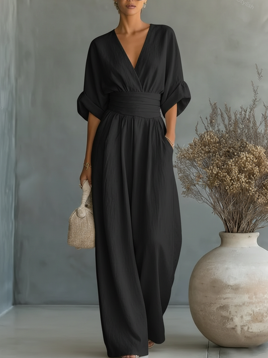 Éliane™ | Jumpsuit met V-hals in pastelblauw