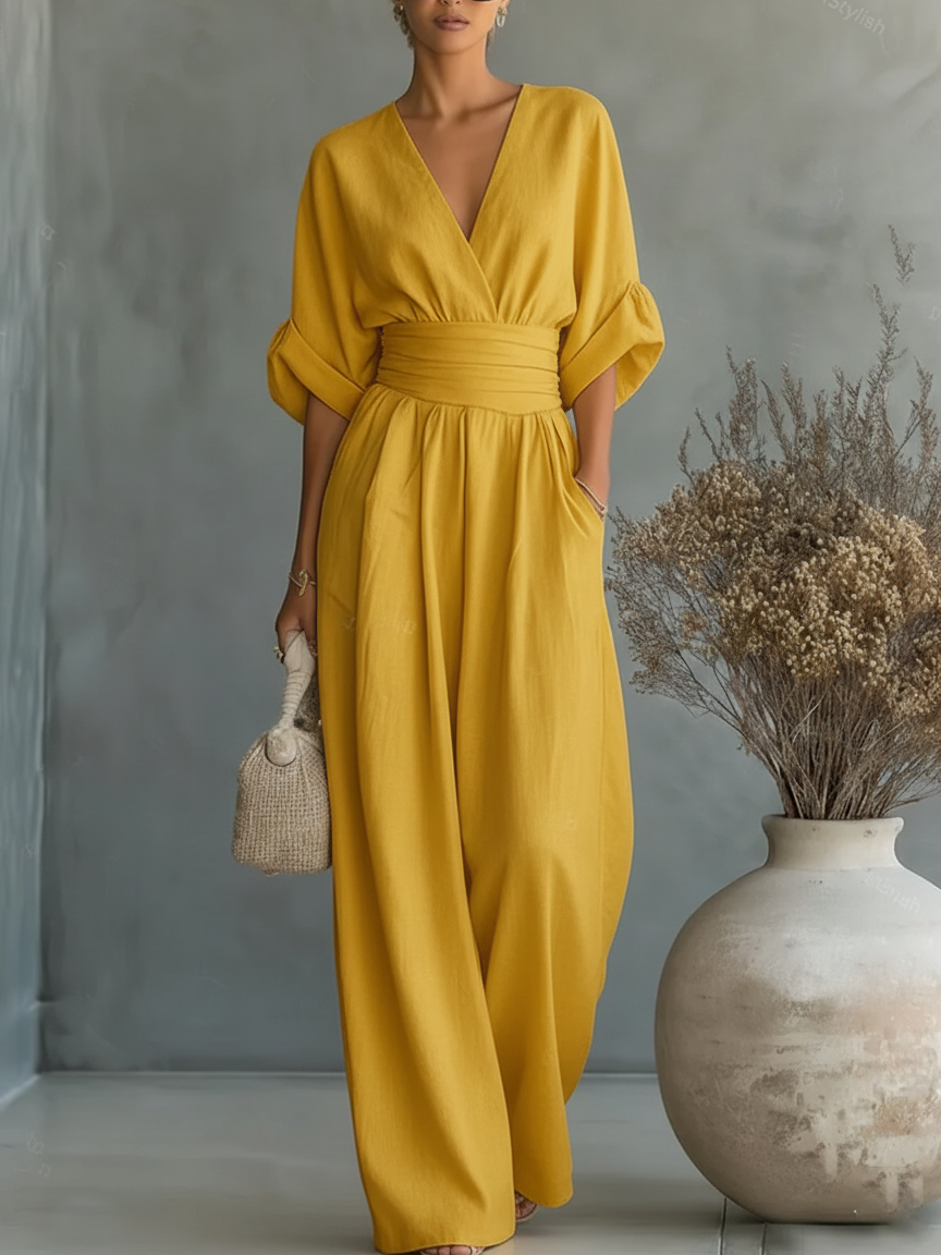 Éliane™ | Jumpsuit met V-hals in pastelblauw