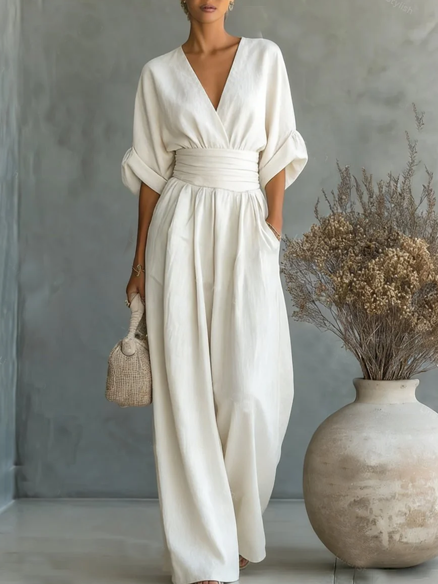 Éliane™ | Jumpsuit met V-hals in pastelblauw