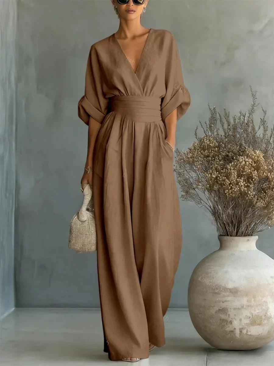 Éliane™ | Jumpsuit met V-hals in pastelblauw