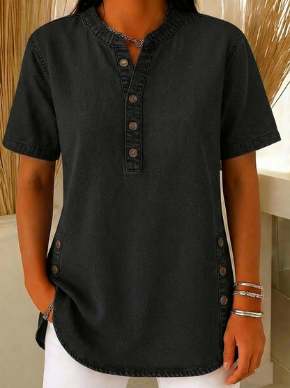 Apolline™ | Blouse van katoenen denim