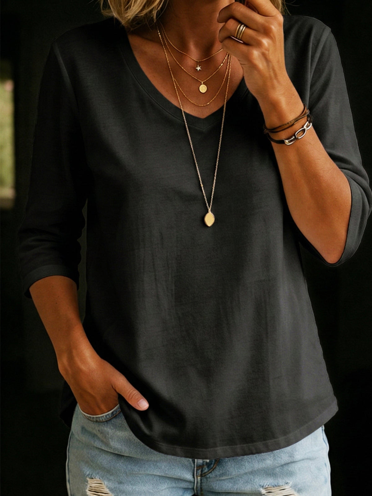 Lina™ | V-hals T-shirt van katoen
