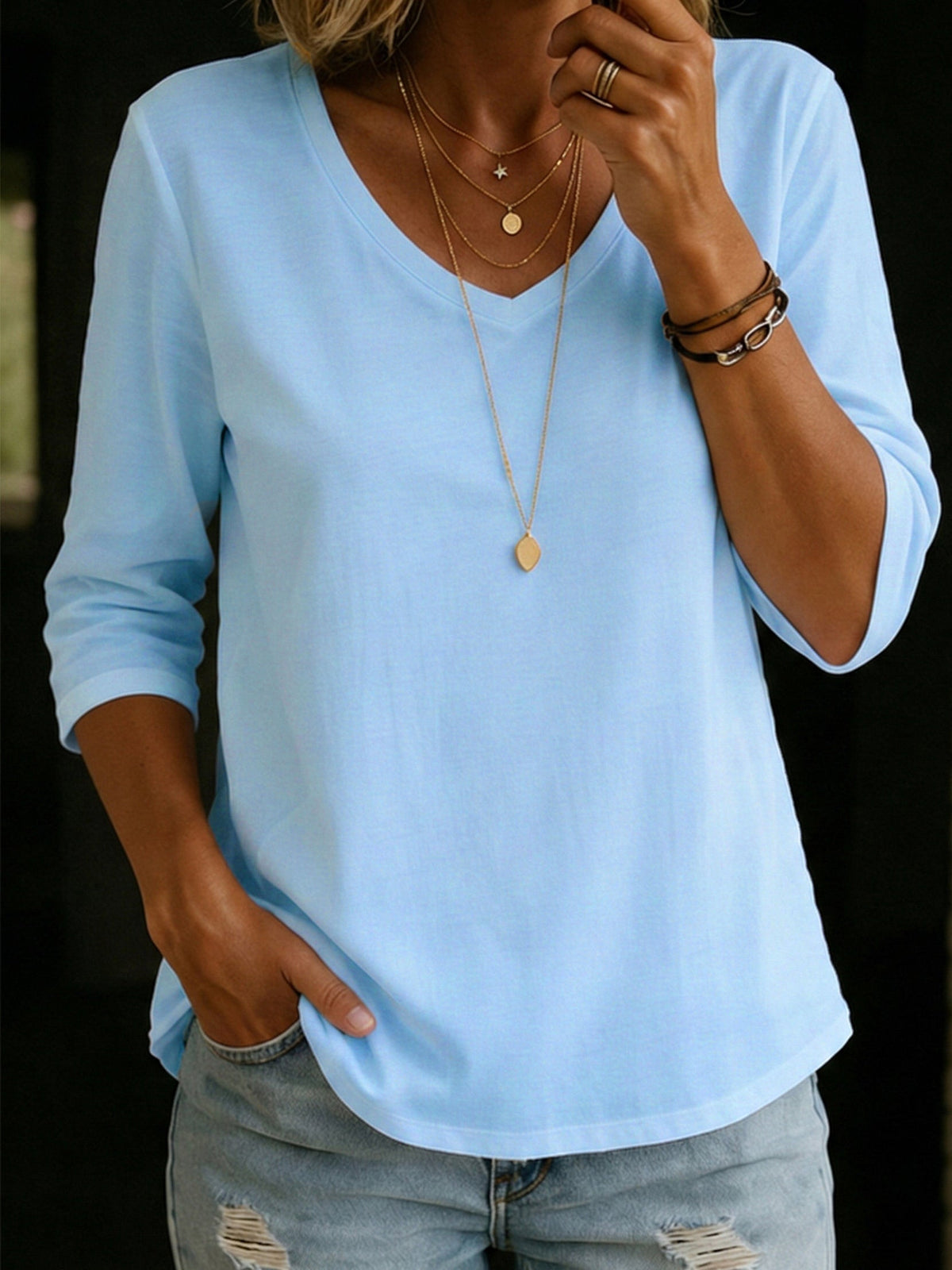 Lina™ | V-hals T-shirt van katoen
