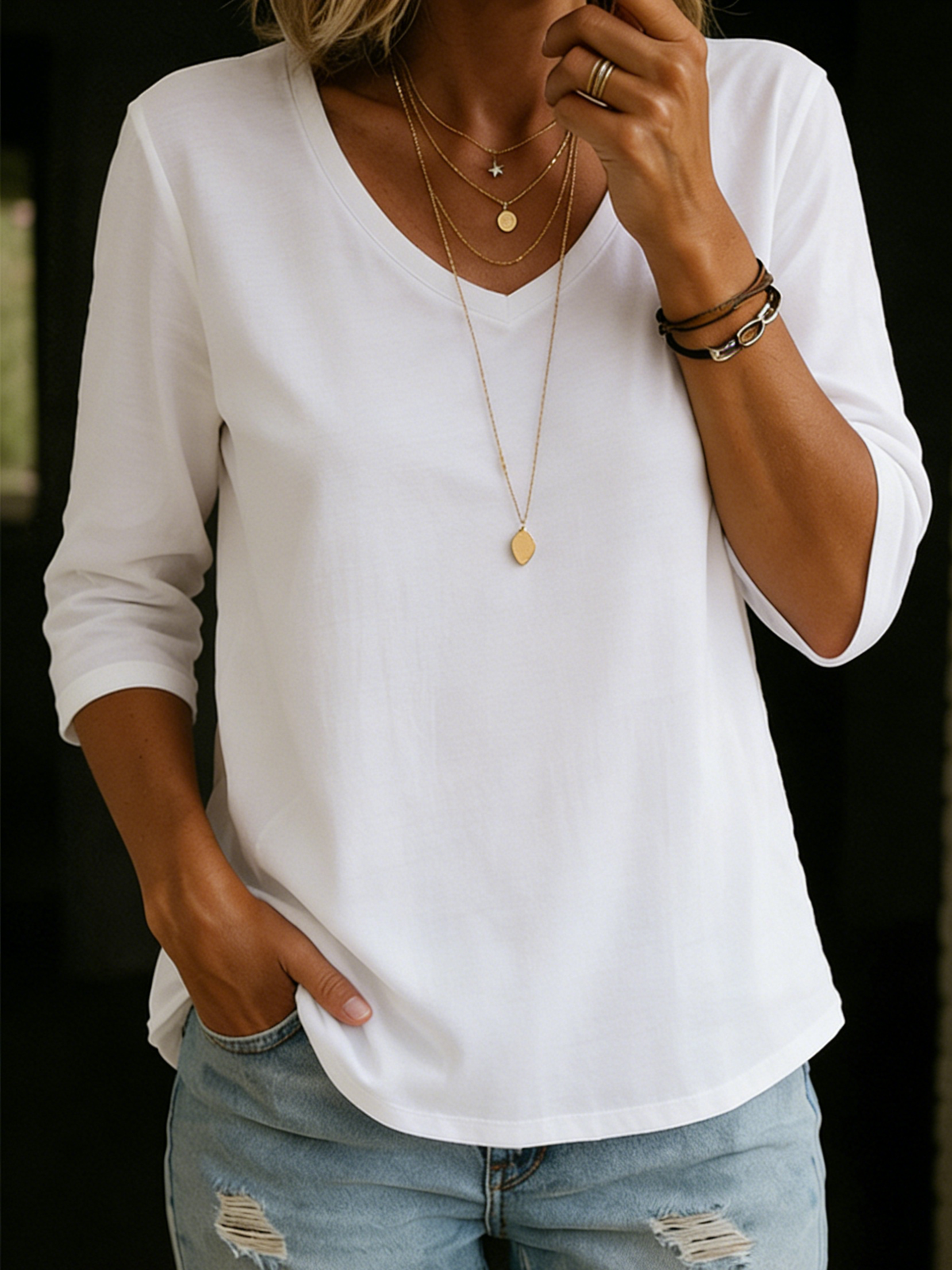 Lina™ | V-hals T-shirt van katoen