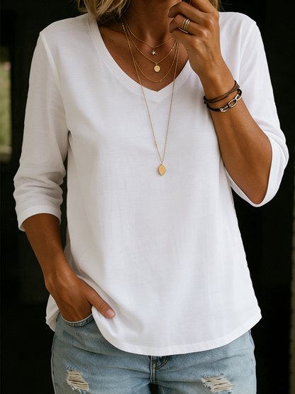 Lina™ | V-hals T-shirt van katoen