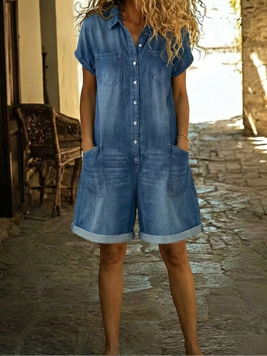Zahra™ | Korte overall van denim
