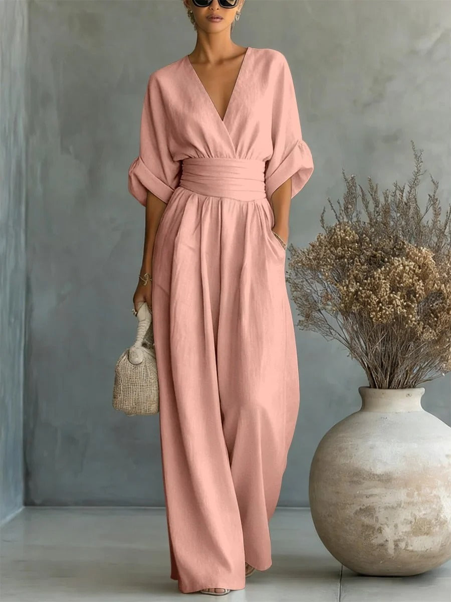 Éliane™ | Jumpsuit met V-hals in pastelblauw