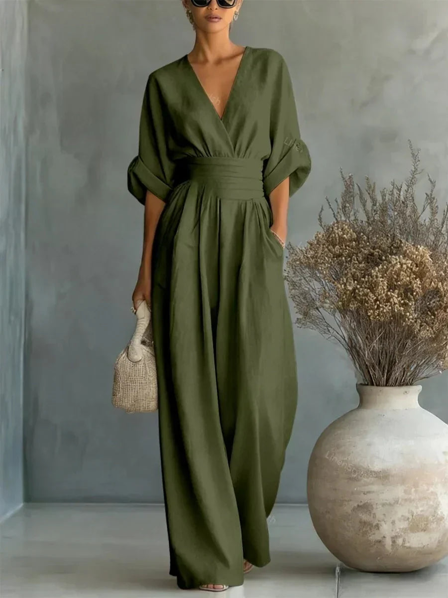 Éliane™ | Jumpsuit met V-hals in pastelblauw