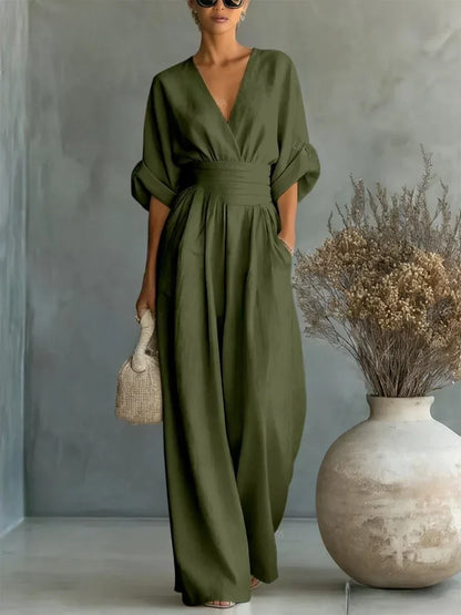 Éliane™ | Jumpsuit met V-hals in pastelblauw