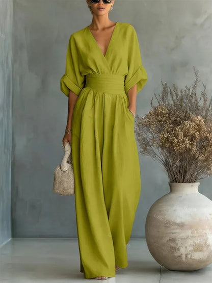 Éliane™ | Jumpsuit met V-hals in pastelblauw